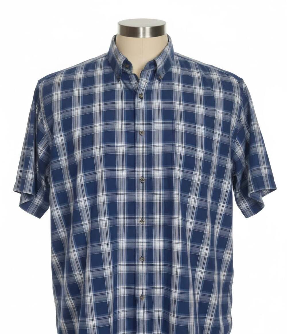 HB Button Down Shirt Size 5XL Blue Plaid Short Sleeve